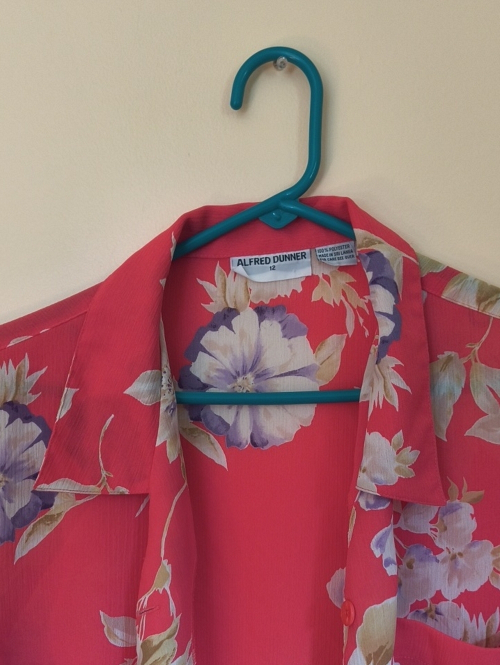 Alfred Dunner Coral Pink Floral Button-Up Blouse